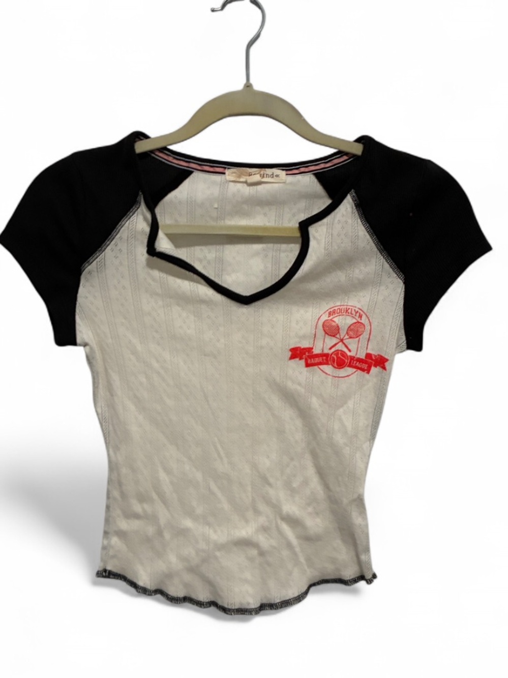 Rewind Black & Cream Short Sleeve Tee with Brooklyn Tennis Red Chest Graphic